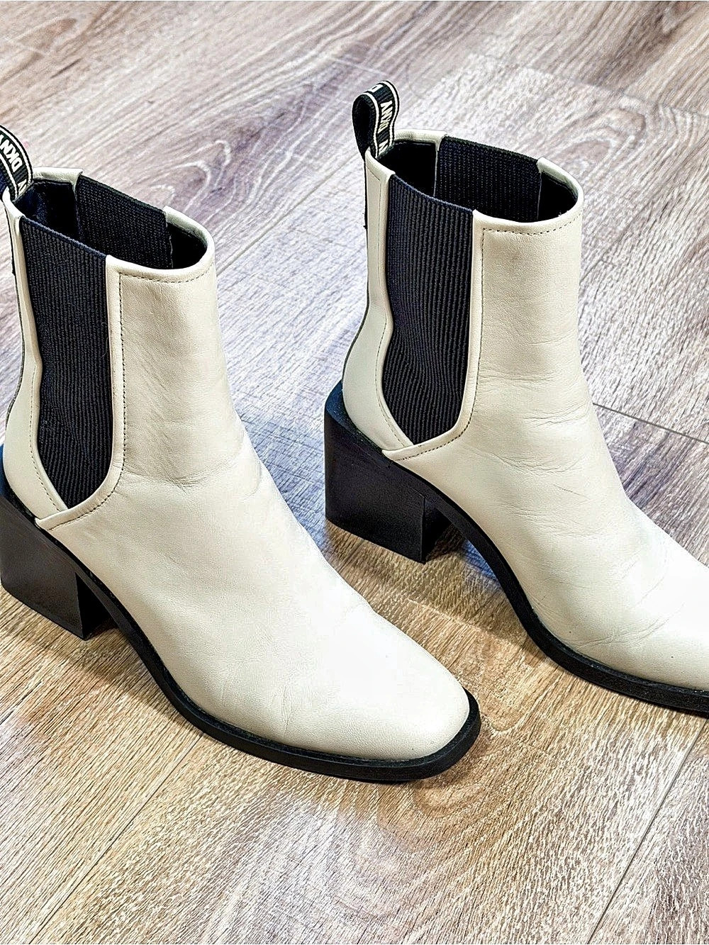 DKNY Block Heel White Chelsea Boot